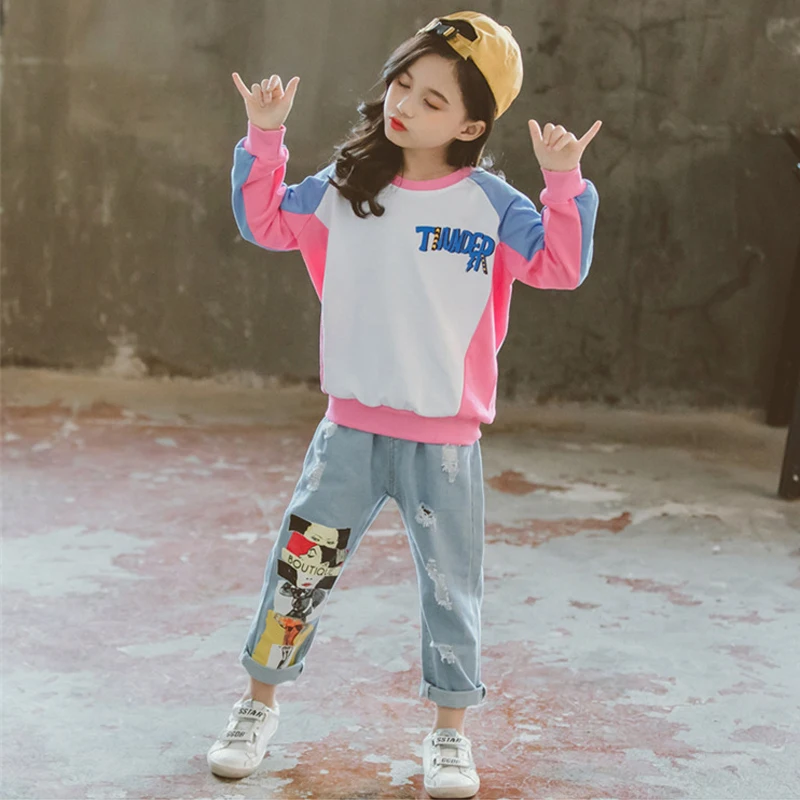 Новое поступление 2019 года детские спортивные костюмы для девочек толстовка с