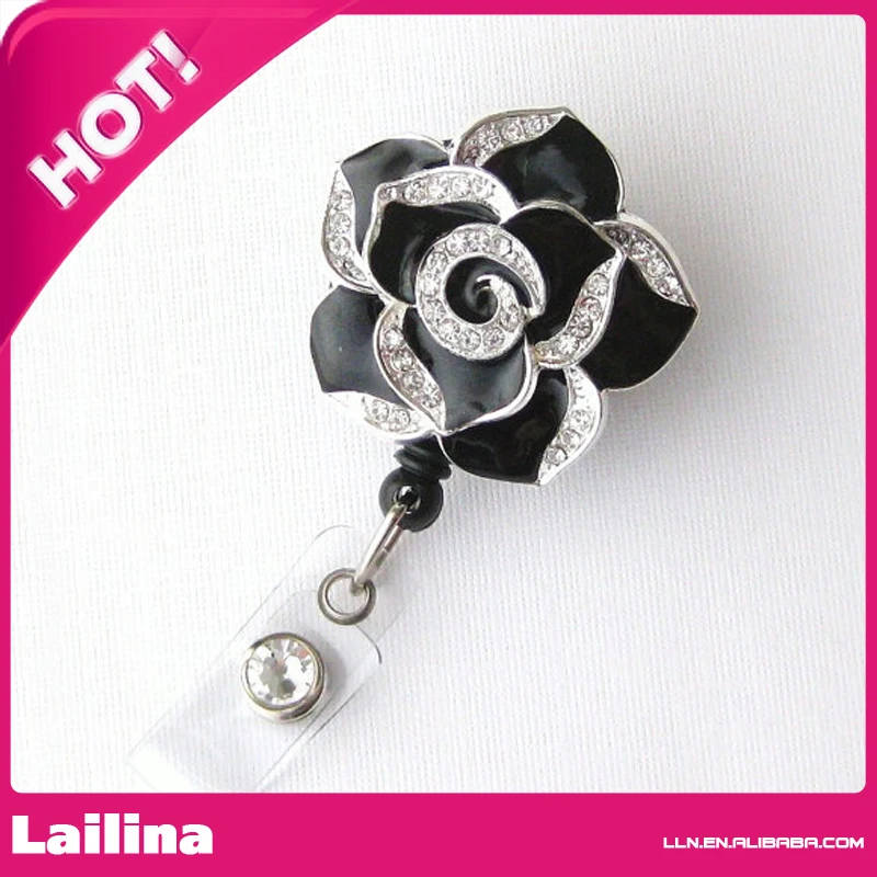 Бейдж с черными лепестками Bling - Pretty Badge Holder-уникальные катушки для