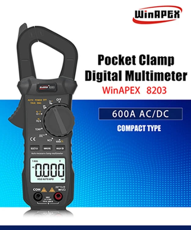 WinAPEX 600A цифровой токоизмерительный прибор с ЖК-дисплеем AutoRange AC/DC Ток Напряжение сопротивление емкость квадратный темп True RMS тест фонарик