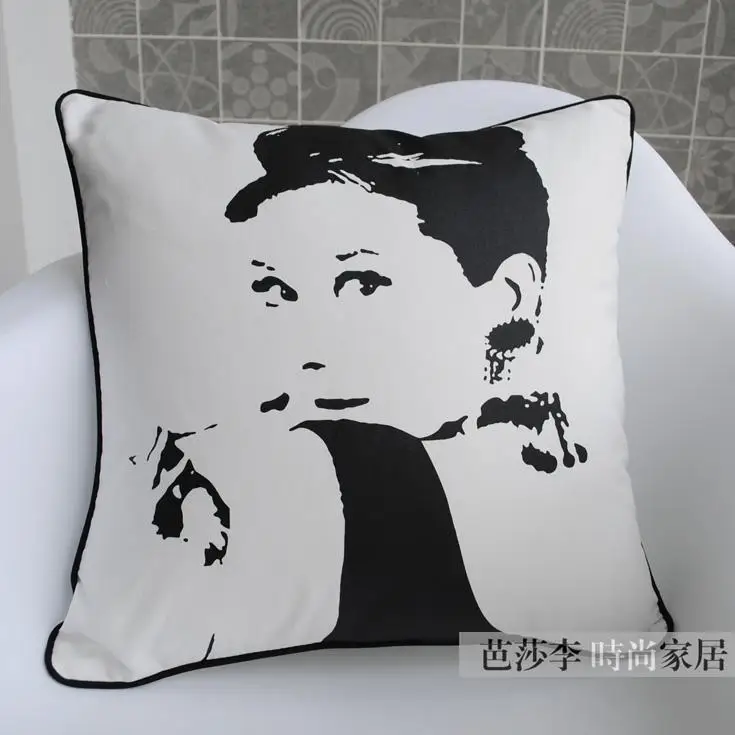 Новинка черно белая наволочка/чехол для подушки в стиле Одри/наволочки подушек