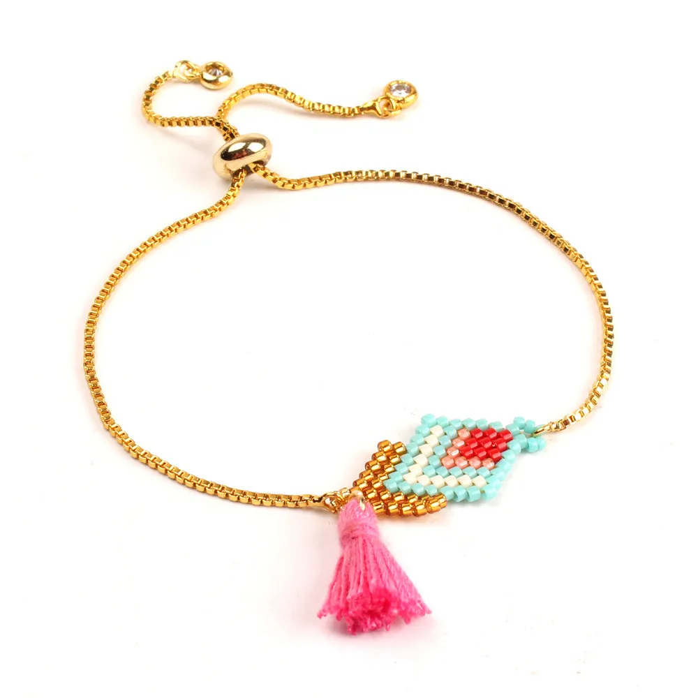 Bracelet-pink JOYE Оригинальная дизайнерская бижутерия наборы серьги Бохо подвески набор ожерелье браслет лист кисточкой MIYUKI прекрасные драгоценные бусы Набор - Окраска металла: Bracelet-pink
