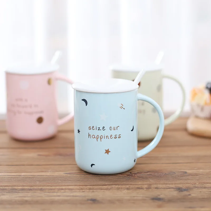 Кофейная кружка с надписью Seize Our Happniess ложкой и крышкой кофейные чашки для воды