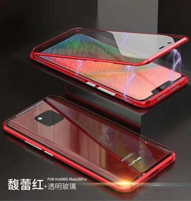 red 360 полный защитный Магнитный чехол для huawei mate 20 Pro противоударный чехол металлический бампер передний+ задний двойной стекло в рамке чехол - Цвет: red