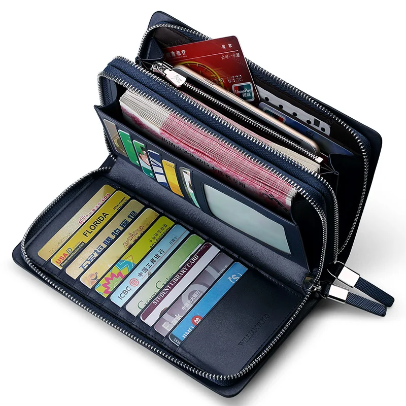 Кожаная сумка на двойной молнии модный мужской кошелек деловая вместительная