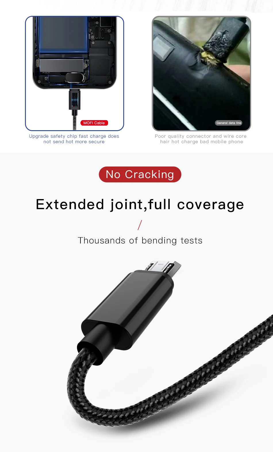 Mofi Micro USB кабель Android для мобильного телефона, быстрое зарядное устройство, кабель для передачи данных, нейлон для Xiaomi huawei samsung, кабель для передачи данных Microusb