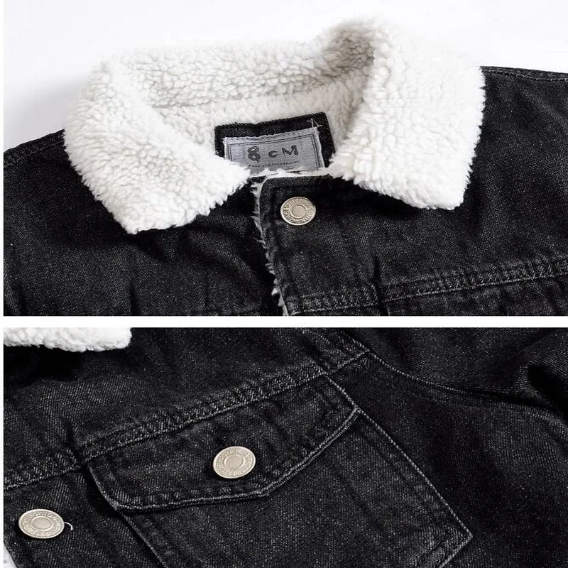 Men Coats Wool Liner Cowboy Lambhair Warm Denim Outwear Male Self-Cultivation Thick Denim Coat