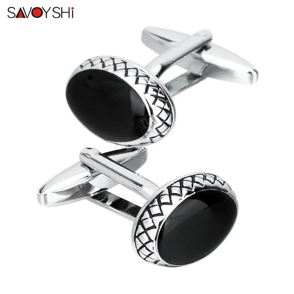 Only Cufflinks SAVOYSHI классические черные эмалевые запонки для мужчин французские манжеты рубашки - Metal color: Only Cufflinks