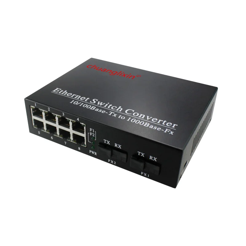 Gigabit 2 fiber port 4 / 8RJ45 Ethernet switch single fiber 1310nm / 1550nm media Ethernet converter