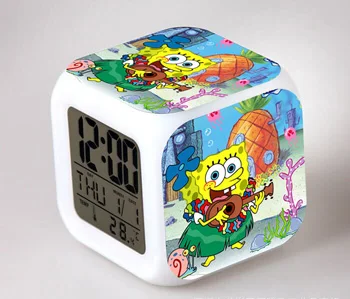 SpongeBob светодиодный Будильник 7 цветов светящийся большой экран цифровой детский будильник подарок на день рождения многофункциональные сенсорные часы - Цвет: Красный