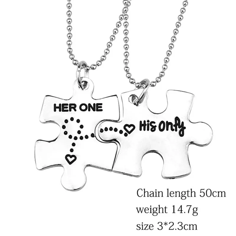 

2019 Popular 2pcs/set Puzzle Pendant Necklace Her One His Only Necklace Charm Couple Jewlery For Lovers Valentine's Day Gift