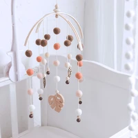 baby beech wood leaves mobile rattles silicone beads wool ball for infant room bed hanging decor small bell nursing baby toys