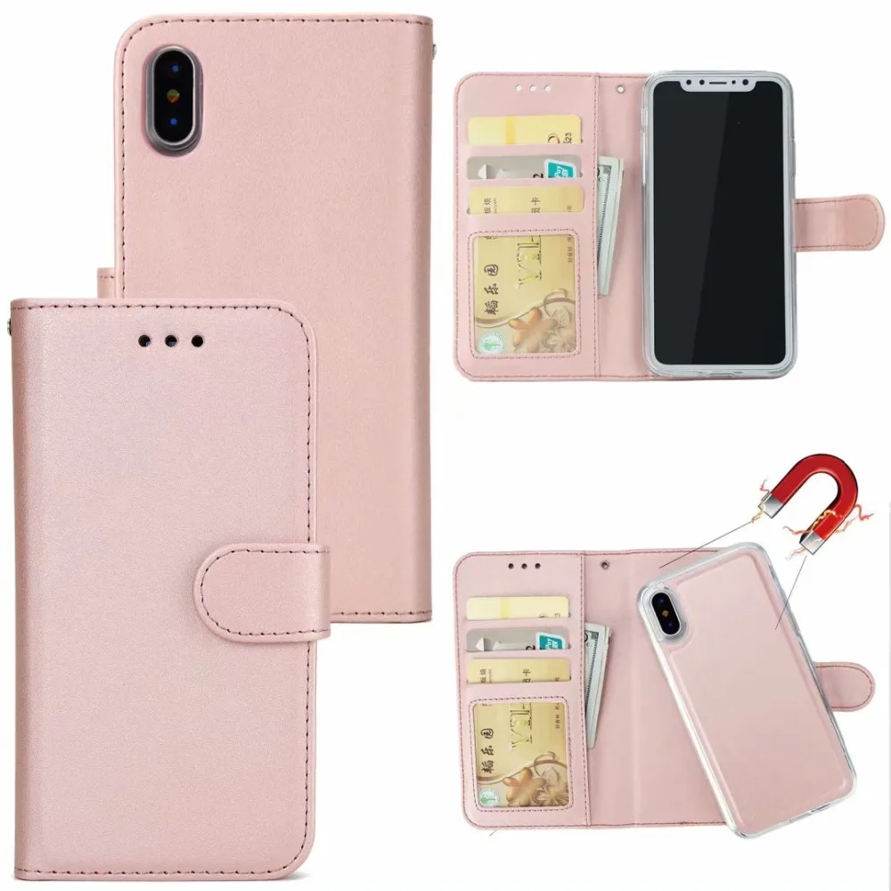 2 в 1 Магнитный съемный кожаный чехол-кошелек для iPhone 11 Pro XS XR 7 8 6 Plus 5 чехол для телефона Магнитный съемный Ультратонкий чехол