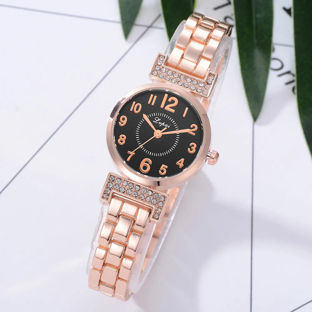 New Lvpai Fashion Brand Round Crystal Women Bracelet Watch Rose Gold Quartz Wristwatches Women Dress Watches Gift Clock