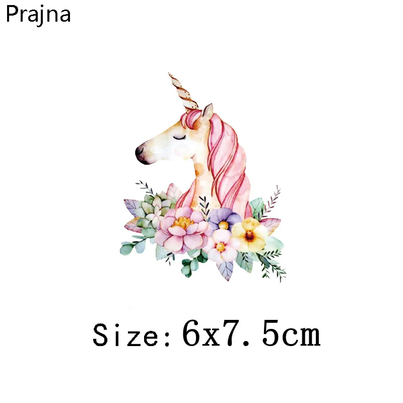 Белый Prajna, с единорогом для переноса утюгом для одежды футболка теплопроводная поливинилхлоридная передачи Стикеры мультфильм Термальность ПВХ патч аппликация - Цвет: Белый