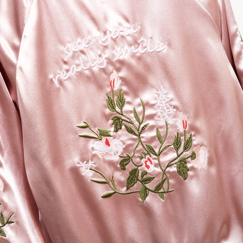 Женская Повседневная куртка бомбер с цветочной вышивкой свободная на молнии