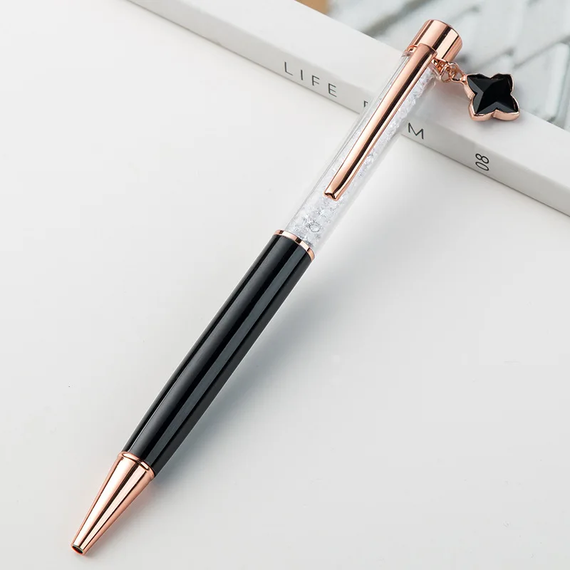 black 1 Pcs Fashion Metal Signature Pen Cute Ball Pen Fine Star Pendant Crystal Pen Child Gift Stationary Kawaii Office Supplies - Color: black