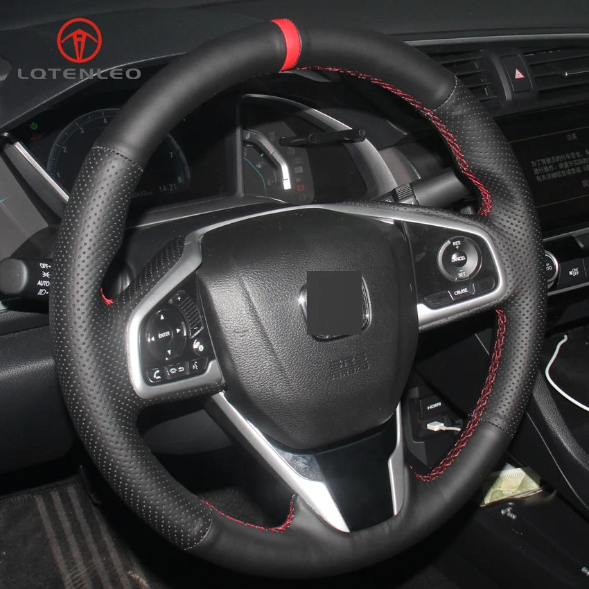 LQTENLEO черный чехол из натуральной кожи DIY ручной работы на рулевом колесе для Honda Civic 10 CRV CR-V