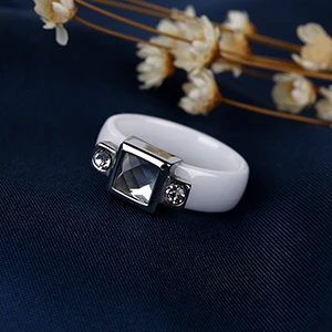 White Rings Модное обручальное кольцо 2,0 карат для женщин/мужчин стальная квадратная и две маленькие Стразы 6 мм Гладкие керамические кольца ювелирные изделия - Цвет основного камня: White Rings