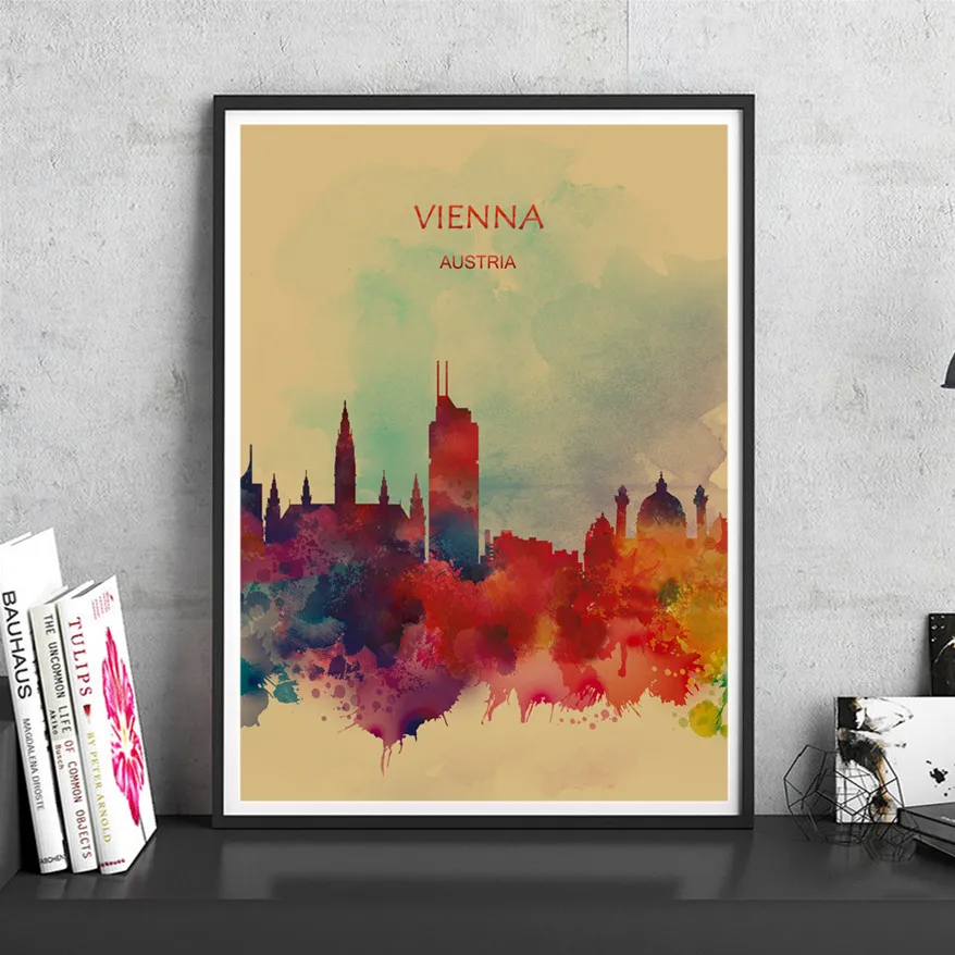 WARSAW city светильник-плакат из желтой крафт-бумаги для дома, гостиной, кафе, бара, паба, Декор, Художественная печать, настенная наклейка,, 42X30 см - Цвет: VIENNA