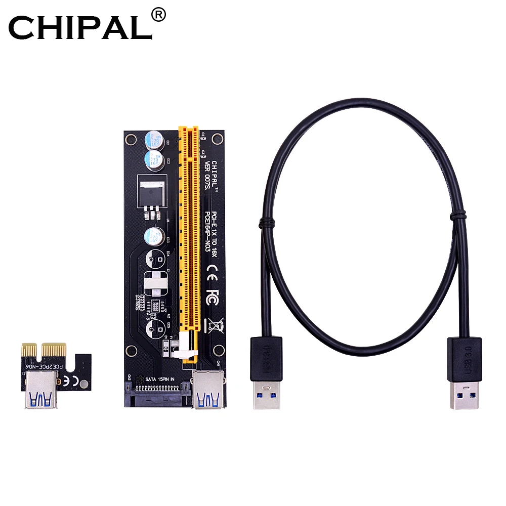 CHIPAL 10 шт. черный VER007S 0 6 м PCIE 1X до 16X расширитель PCI E Райзер карта 15pin SATA источник
