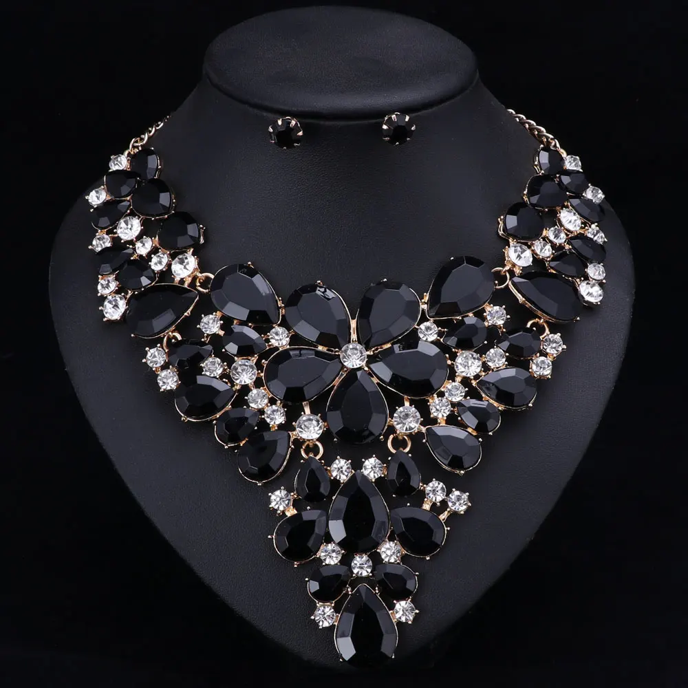 10 цветов модные женские свадебные ожерелья наборы винтажный большой цветок