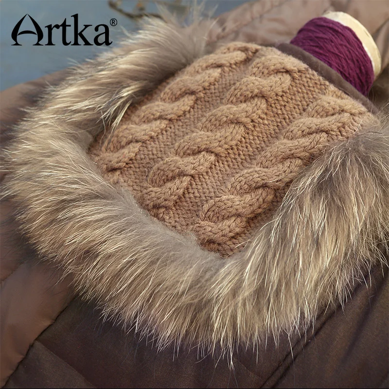 Artka женская ретро зимная одежда отложным воротником с длинными рукавами 90% утиный пух лоскутный коричневый высококачественный элегантный удобный длиный пуховик CK16230D