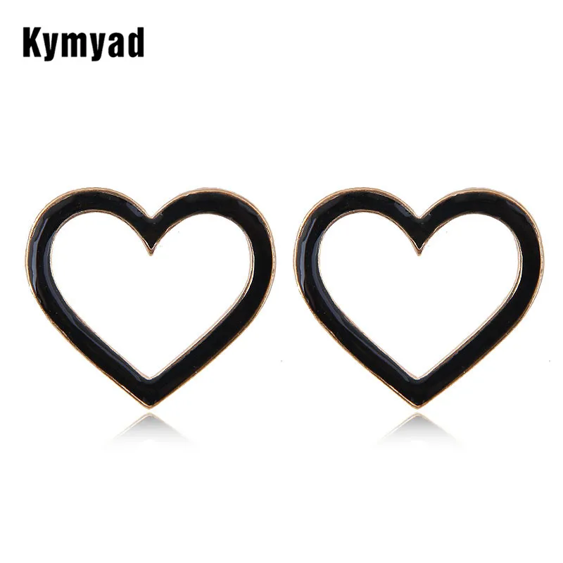 Kymyad Brincos New Heart Stud Earrings For Women Vintage Korean White Black Earings Fashion Jewelry Wholesale | Украшения и