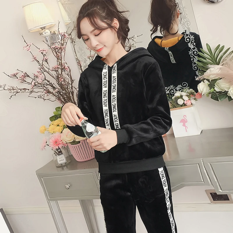 Voobuyla Winter Sport Suit Women Tracksuits Hooded Pullover Top Shirts Running Set Jogging Suits Sweat Pants 2pcs Sportswear XXL | Спорт и