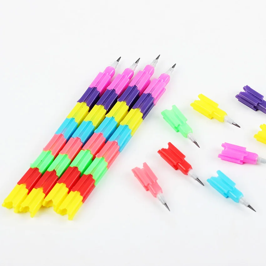 New Design Building Block Pencil Office School Multifunction 8 Color Colorful Stacker Swap Pencils 10PCS/lot | Канцтовары для офиса