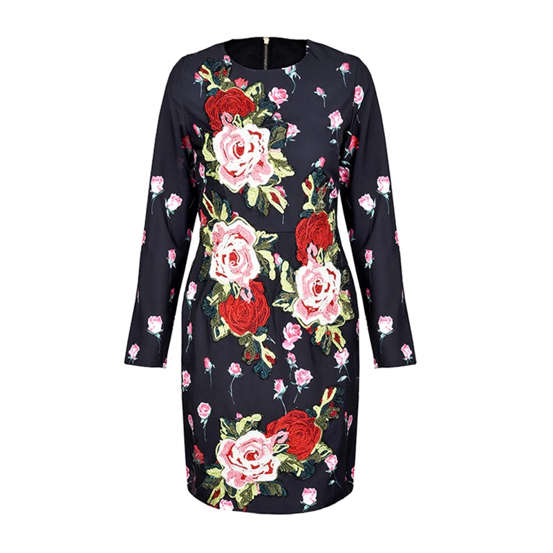 Summer Vintage Black Floral Embroidery Long Dress Women 2019 Runway Sleeve Sexy Evening Party Club Dresses Bodycon Clothes | Женская
