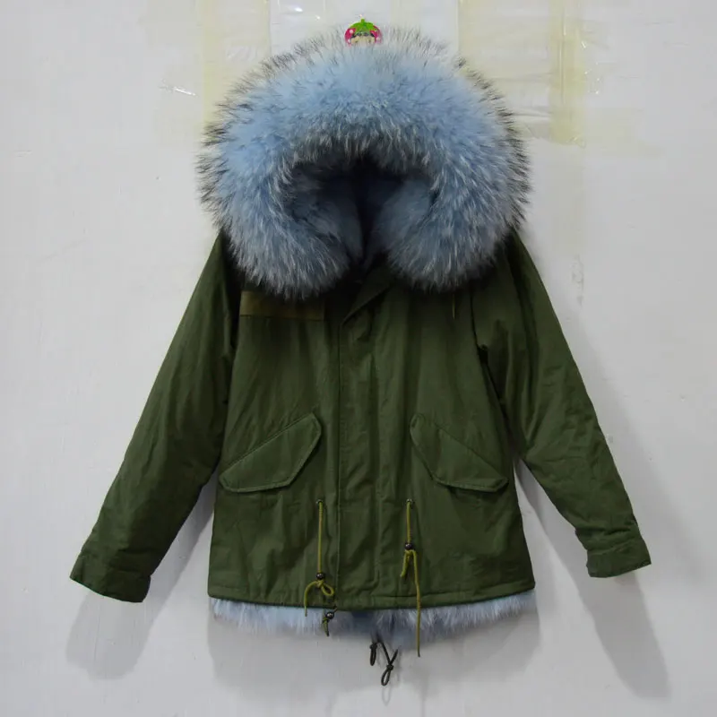 

Light blue real fox luxury warm thick fur lining women coat winter parka