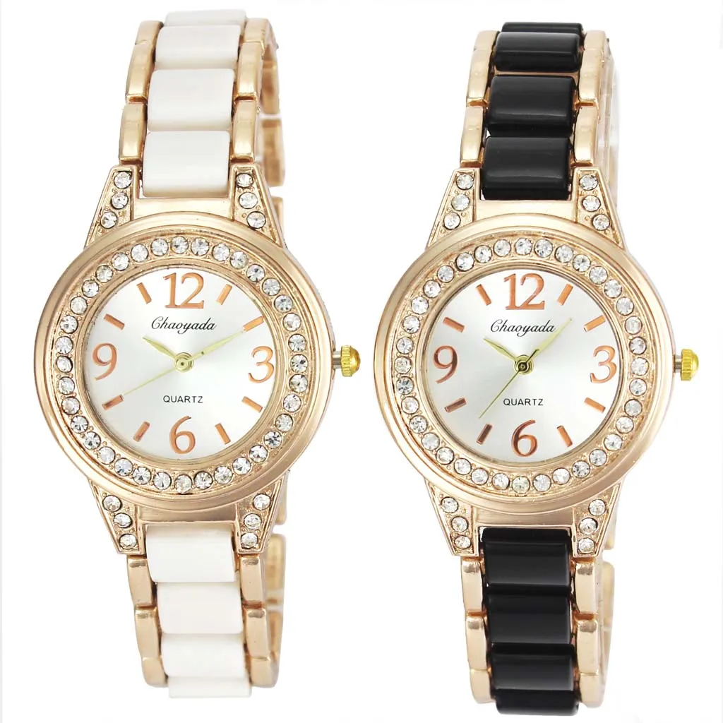 2 цвета черный белый стальной цепи кварцевые часы для женщин дамы ожерелье