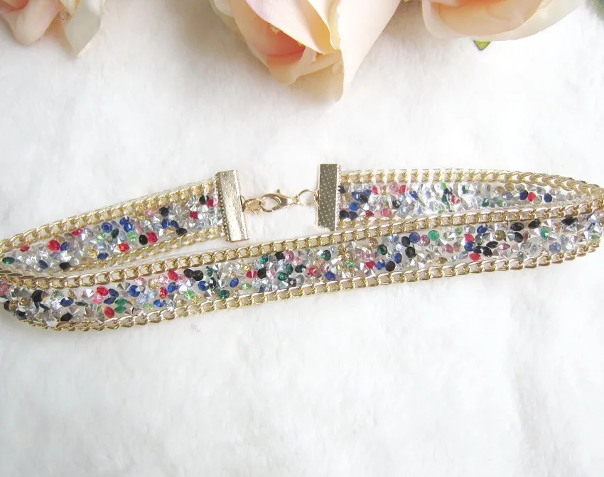 Блестящие цветные стразы 90 элегантное женское колье чокер с кристаллами|lace voile|lace