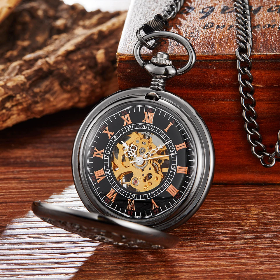 Mechanical Pocket Watch Dragon Play Ball Steampunk Skeleton Hand-wind Flip Clock Fob Watch With Chain For Men Women Collection
