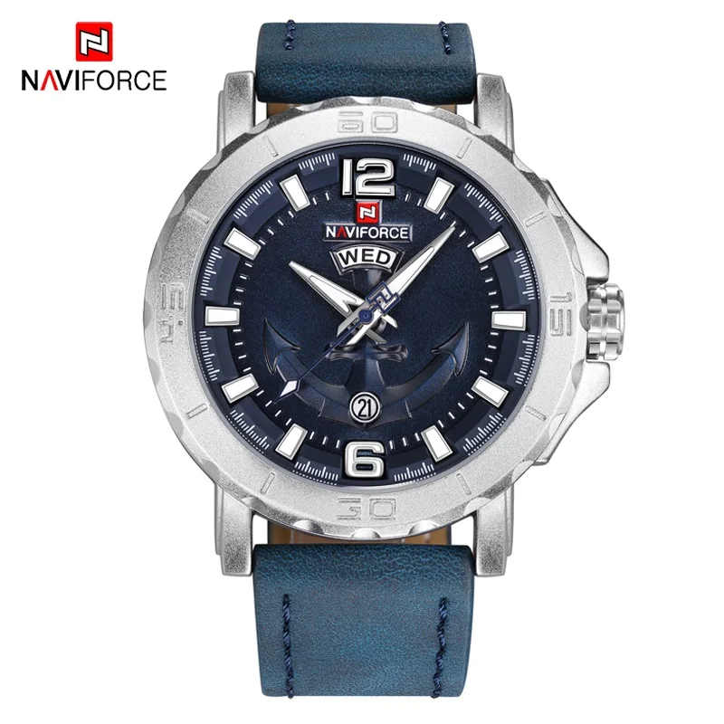 Blue NAVIFORCE мужские часы модные водонепроницаемые аналоговые Дата Часы мужские s кварцевые спортивные часы мужские армейские военные наручные часы Relogio - Цвет: Blue