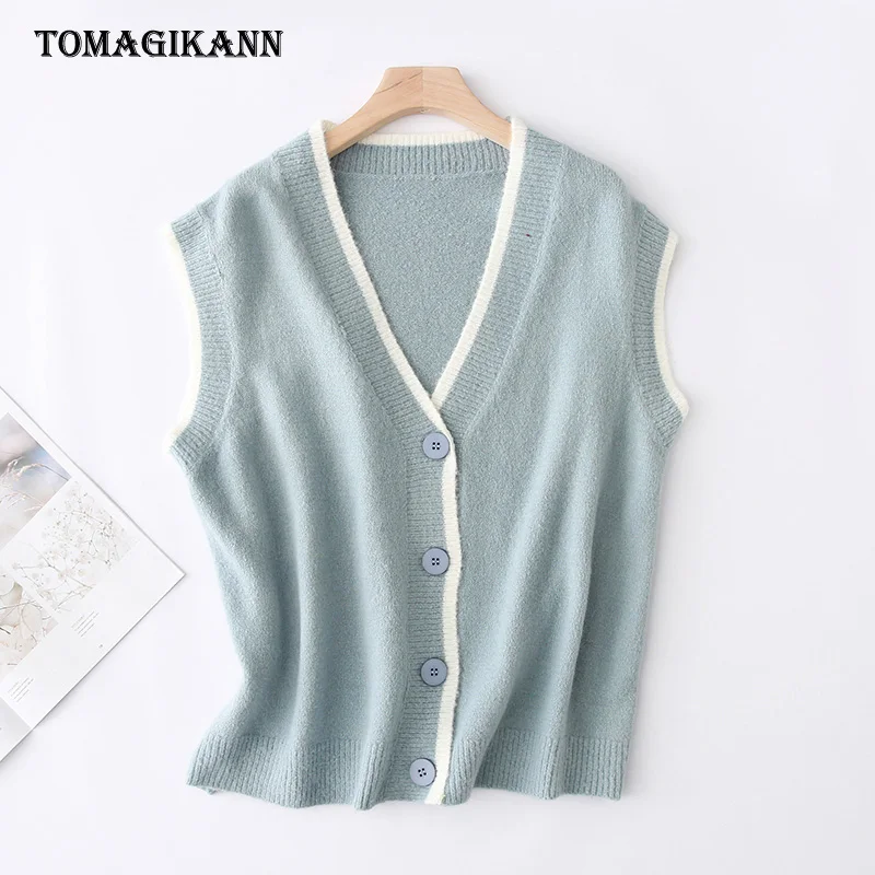 2019 консервативный стиль цветные контрастные трикотажные женские жилеты