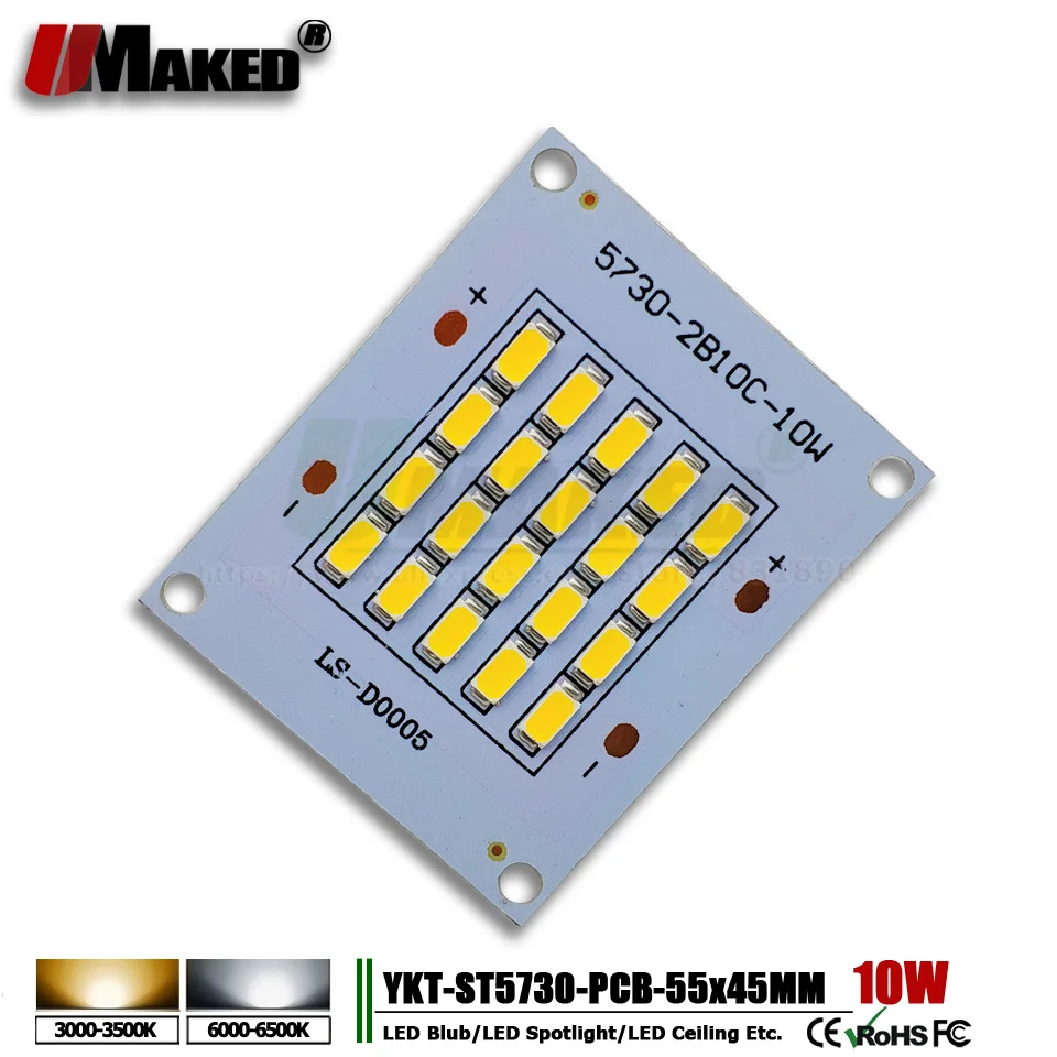 

10pcs LED pcb floodlight pcb plate 10W46*55 1000-1100lm SMD5730 Light Source Panel for outdoor Landscape Street light wall lamp