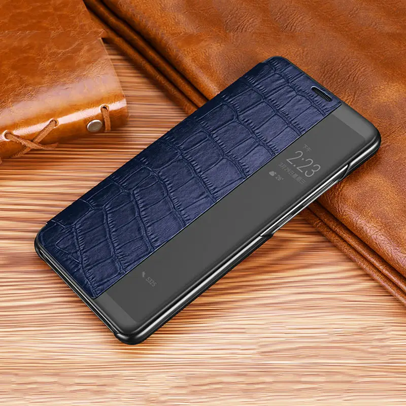 Чехол с крокодиловой текстурой p20pro для huawei P20 mate 10 20 Pro Lite, смарт-чехол с окошком для просмотра, роскошный чехол из натуральной кожи - Цвет: Crocodile Blue