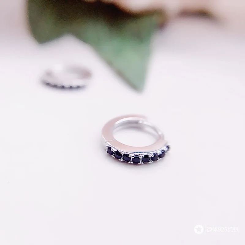 Серьги из стерлингового серебра 925 пробы, модные циркониевые белые и черные круглые маленькие кольца для ушей, Милые простые трендовые женские ювелирные изделия для ушей