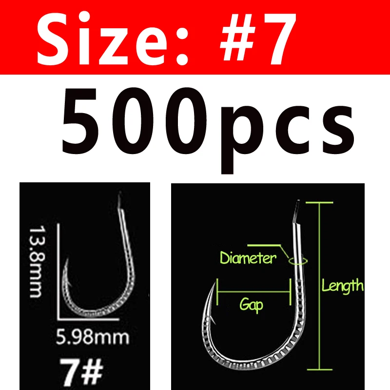 Size 7 500PCS Bimoo 500 шт. серебряный дракон весы с крючком Карп Рыболовный крючок колючая пресноводная рыба Крючки сельдь трава крючок для ловли карпа#1~#13 - Цвет: Size 7 500PCS