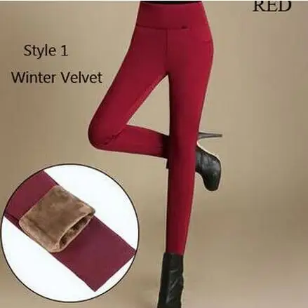 style1 red velvet Зимние женские офисные плотные теплые флисовые узкие брюки с высокой талией, Стрейчевые черные белые брюки, большие размеры 5XL 6XL, леггинсы - Цвет: style1 red velvet