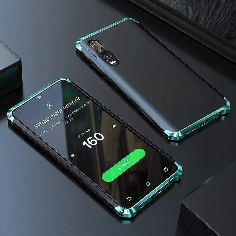 Роскошный Алюминиевый металлический бампер чехол для huawei P30 чехол P30Pro противоударный Матовый PC задняя крышка броня для coque huawei P30 Pro Чехол - Цвет: Green Black