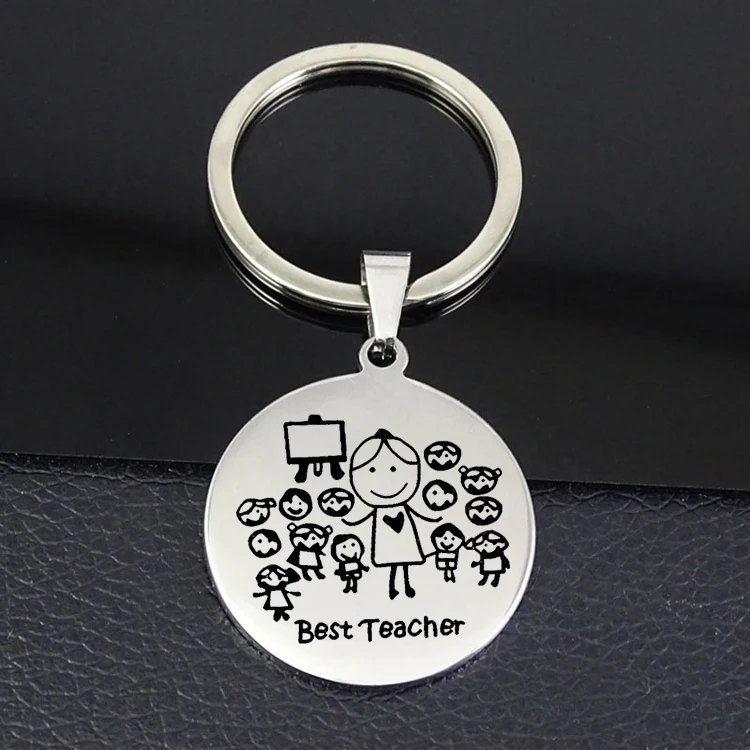 Unique Teacher Keychain High Quality Stainless Steel Disc Teachers llavero Jewelry Souvenir Gift for Women YP6801 | Украшения и