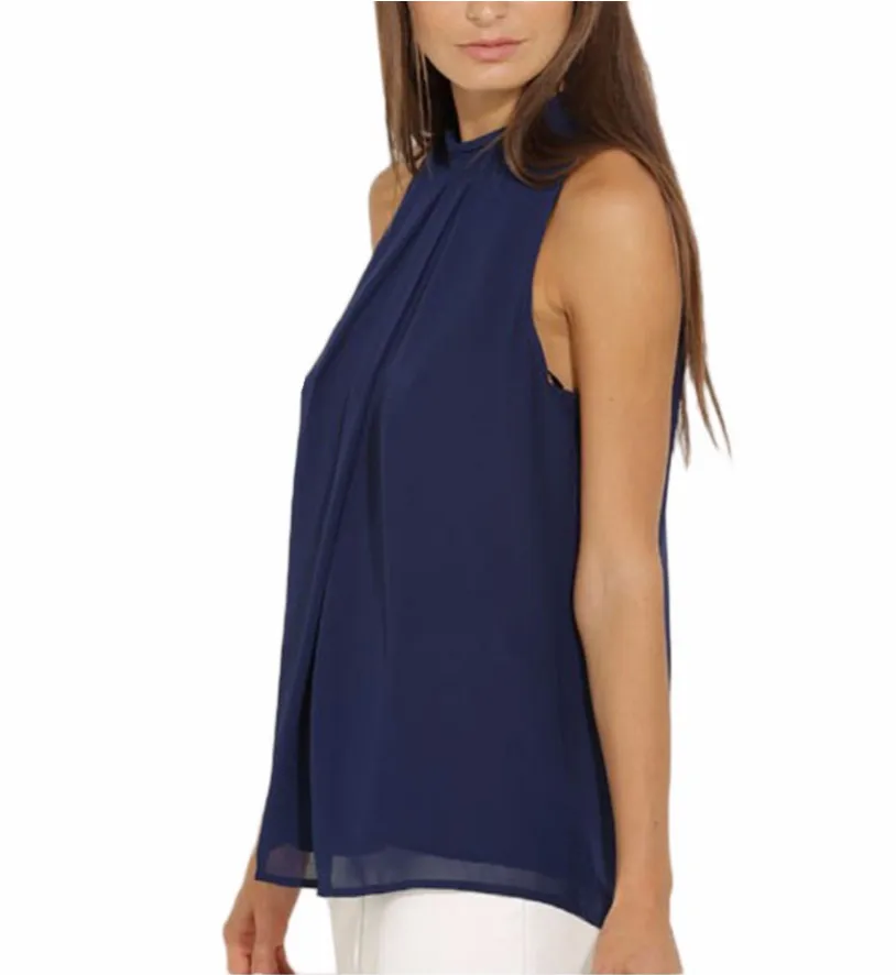 Лето Оборками Моды Топы Без Рукавов О-Образным Вырезом Повседневная Женщины