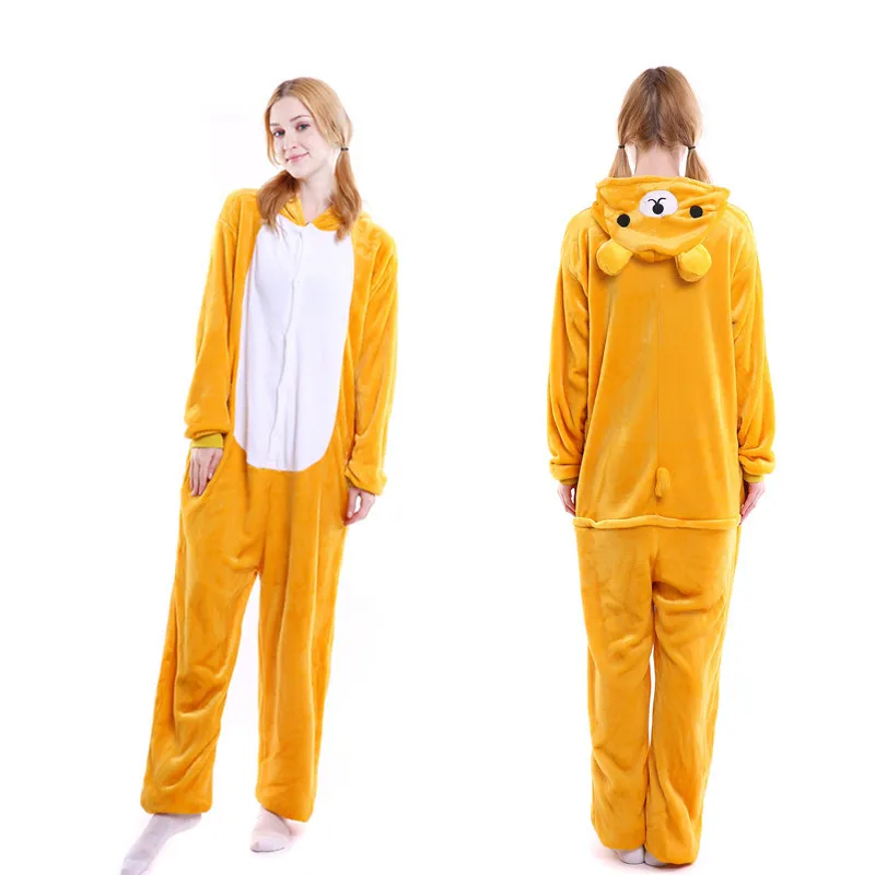 Adults Pajamas Women Flannel Sleepwear Unisex Cute Rilakkuma Bear Cartoon Animal Pajama Set Hooded Pyjamas Kigurumi