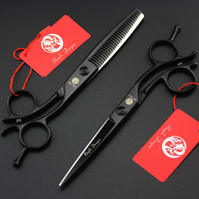 Японские Парикмахерские ножницы 440c с черной изогнутой ручкой и титановой