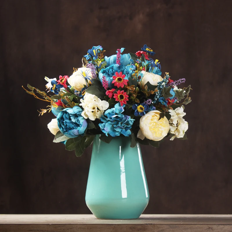 Европейский Шелковый Пион корейский искусственный В горшке керамическая ваза