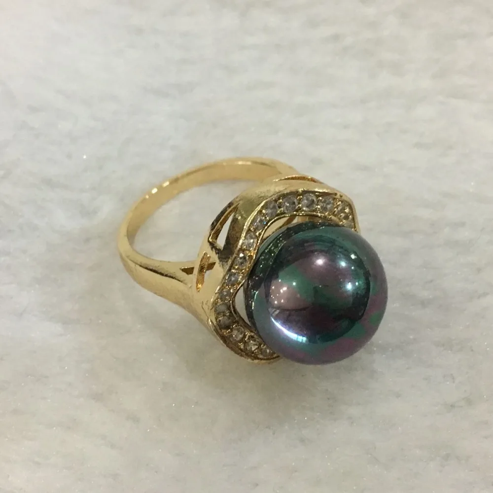 free shipping New trend lady's exquisite GP inlay crystal 14mm black shell pearl ring SIZE 6/7/8/9/10 | Украшения и