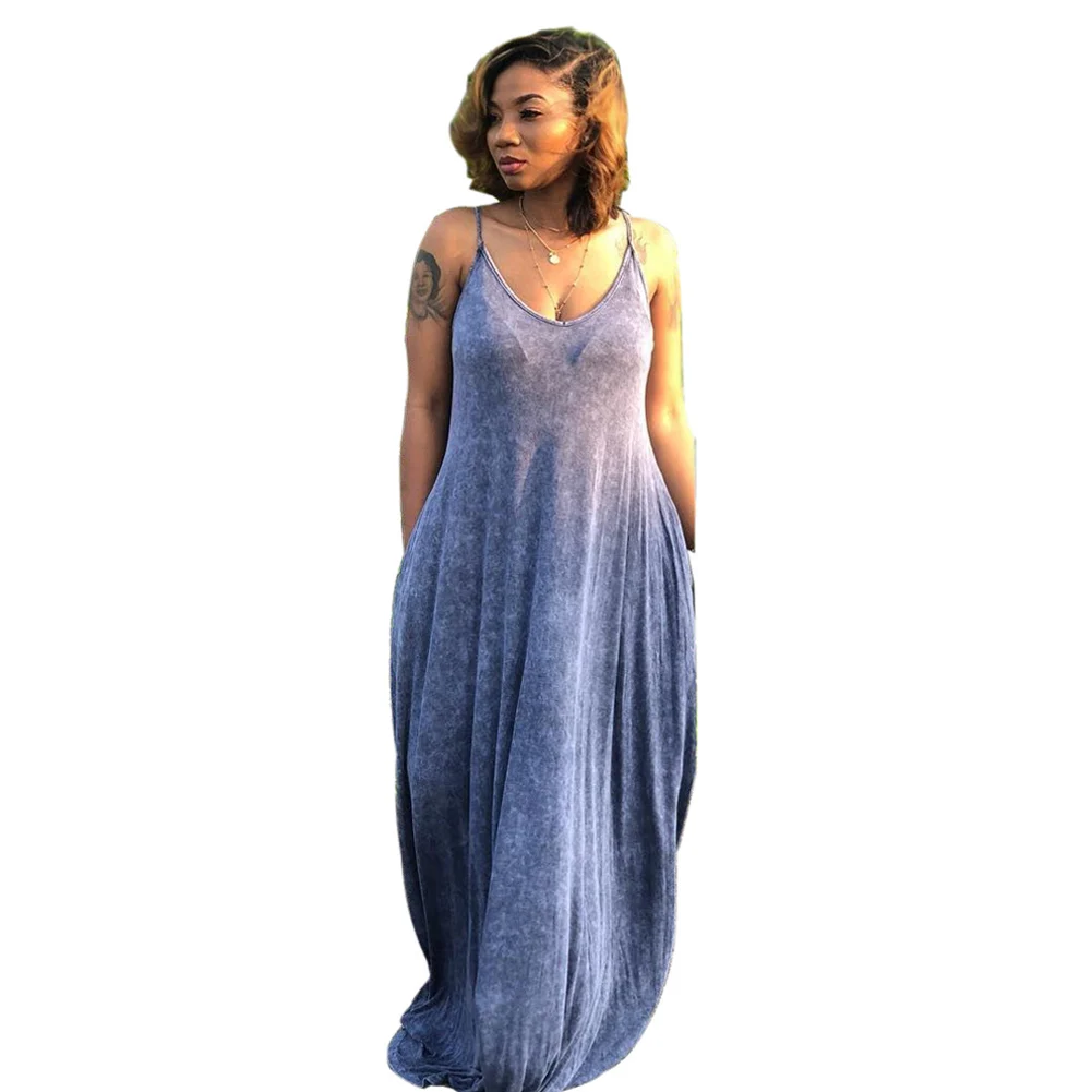 Vestidos 2018 Summer Baggy Women Boho Strap Sexy V Neck Sleeveless Dress Casual Loose Long Maxi Solid Oversize 2XL | Женская одежда