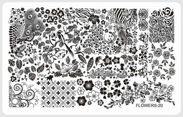 FLOWERS-20 1 шт.* Цветы для стемпинга ногтей пластины Различные дизайны DIY изображения акриловый дизайн ногтей шаблоны для маникюра трафареты инструменты для маникюра - Цвет: FLOWERS-20